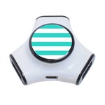 Horizontal Stripes - White and Turquoise Portable USB Hub (One Side)
