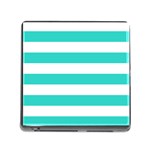 Horizontal Stripes - White and Turquoise Memory Card Reader (Square)