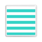 Horizontal Stripes - White and Turquoise Memory Card Reader with Storage (Square)