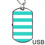 Horizontal Stripes - White and Turquoise Dog Tag USB Flash (Two Sides)