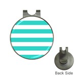Horizontal Stripes - White and Turquoise Golf Ball Marker Hat Clip
