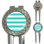 Horizontal Stripes - White and Turquoise 3-in-1 Golf Divot