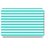 Horizontal Stripes - White and Turquoise Large Doormat