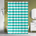 Horizontal Stripes - White and Turquoise Shower Curtain 48  x 72  (Small)
