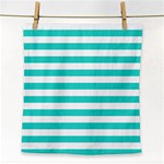 Horizontal Stripes - White and Turquoise Face Towel