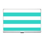 Horizontal Stripes - White and Turquoise Business Card Holder