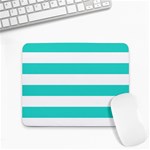 Horizontal Stripes - White and Turquoise Small Mousepad
