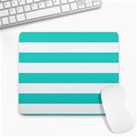 Horizontal Stripes - White and Turquoise Large Mousepad