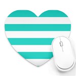 Horizontal Stripes - White and Turquoise Heart Mousepad