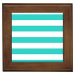 Horizontal Stripes - White and Turquoise Framed Tile