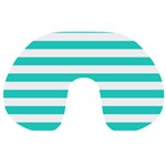 Horizontal Stripes - White and Turquoise Travel Neck Pillow
