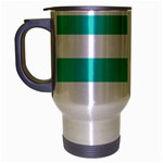 Horizontal Stripes - White and Turquoise Travel Mug (Silver Gray)