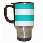 Horizontal Stripes - White and Turquoise Travel Mug (White)