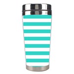 Horizontal Stripes - White and Turquoise Stainless Steel Travel Tumbler