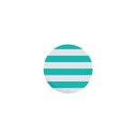 Horizontal Stripes - White and Turquoise 1  Mini Button