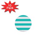 Horizontal Stripes - White and Turquoise 1  Mini Button (10 pack)