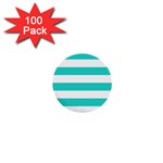 Horizontal Stripes - White and Turquoise 1  Mini Button (100 pack)