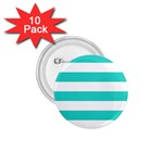 Horizontal Stripes - White and Turquoise 1.75  Button (10 pack)