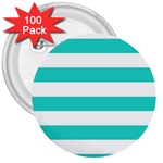Horizontal Stripes - White and Turquoise 3  Button (100 pack)