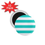 Horizontal Stripes - White and Turquoise 1.75  Magnet (10 pack)