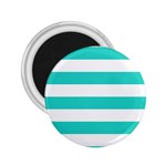 Horizontal Stripes - White and Turquoise 2.25  Magnet