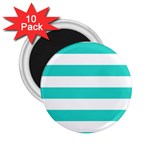Horizontal Stripes - White and Turquoise 2.25  Magnet (10 pack)