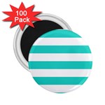 Horizontal Stripes - White and Turquoise 2.25  Magnet (100 pack)