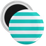 Horizontal Stripes - White and Turquoise 3  Magnet