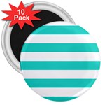 Horizontal Stripes - White and Turquoise 3  Magnet (10 pack)