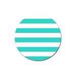 Horizontal Stripes - White and Turquoise Magnet 3  (Round)