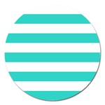 Horizontal Stripes - White and Turquoise Magnet 5  (Round)