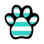 Horizontal Stripes - White and Turquoise Magnet (Paw Print)