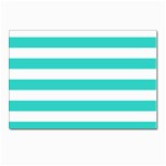 Horizontal Stripes - White and Turquoise Postcards 5  x 7  (Pkg of 10)