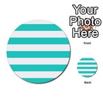 Horizontal Stripes - White and Turquoise Multi-purpose Cards (Round)