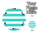 Horizontal Stripes - White and Turquoise Playing Cards 54 (Round)