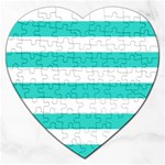 Horizontal Stripes - White and Turquoise Jigsaw Puzzle (Heart)