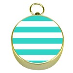 Horizontal Stripes - White and Turquoise Gold Compass