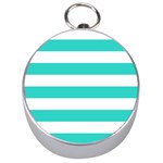 Horizontal Stripes - White and Turquoise Silver Compass