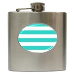Horizontal Stripes - White and Turquoise Hip Flask (6 oz)