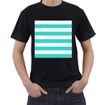 Horizontal Stripes - White and Turquoise Men s T-Shirt (Black)