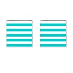 Horizontal Stripes - White and Cyan Cufflinks (Square)