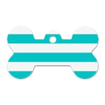 Horizontal Stripes - White and Cyan Dog Tag Bone (One Side)