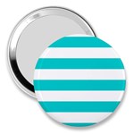 Horizontal Stripes - White and Cyan 3  Handbag Mirror