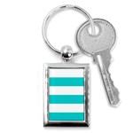 Horizontal Stripes - White and Cyan Key Chain (Rectangle)