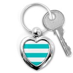 Horizontal Stripes - White and Cyan Key Chain (Heart)