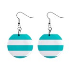 Horizontal Stripes - White and Cyan 1  Button Earrings