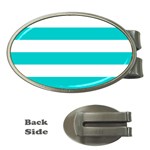 Horizontal Stripes - White and Cyan Money Clip (Oval)