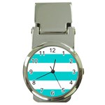 Horizontal Stripes - White and Cyan Money Clip Watch