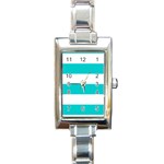 Horizontal Stripes - White and Cyan Rectangle Italian Charm Watch