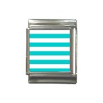 Horizontal Stripes - White and Cyan Italian Charm (13mm)
